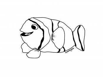 Coloring page of a smiling clown fish