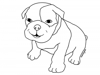 Coloring page of a smiling boxer puppy