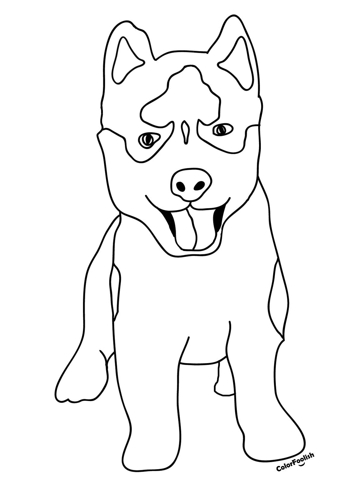 Coloring page of a husky dog puppy