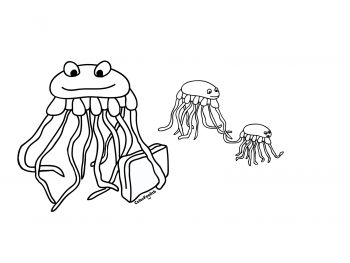 Coloring page of a jellyfish going to work