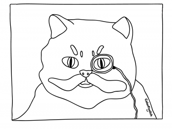 Coloring page of a sophisticated cat with monocle