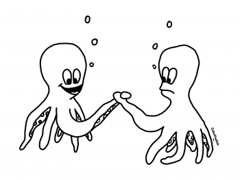 Coloring page of two squids looking for the strongest
