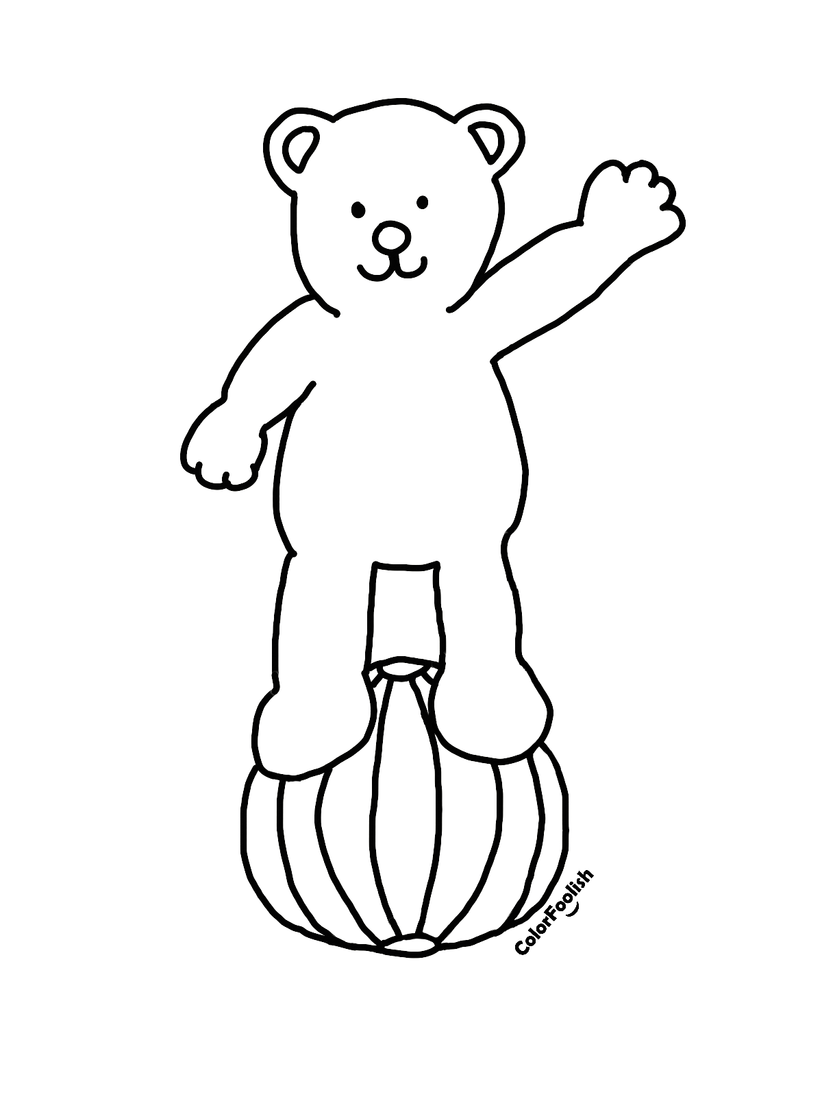 Χρωστική σελίδα μιας αρκούδας σε μια μπάλα