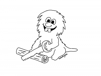 Coloring page of a beaver sawing