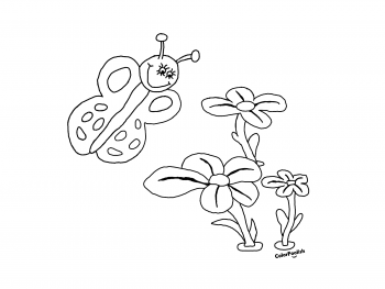 Dibujo para colorear de una mariposa que huele a flores