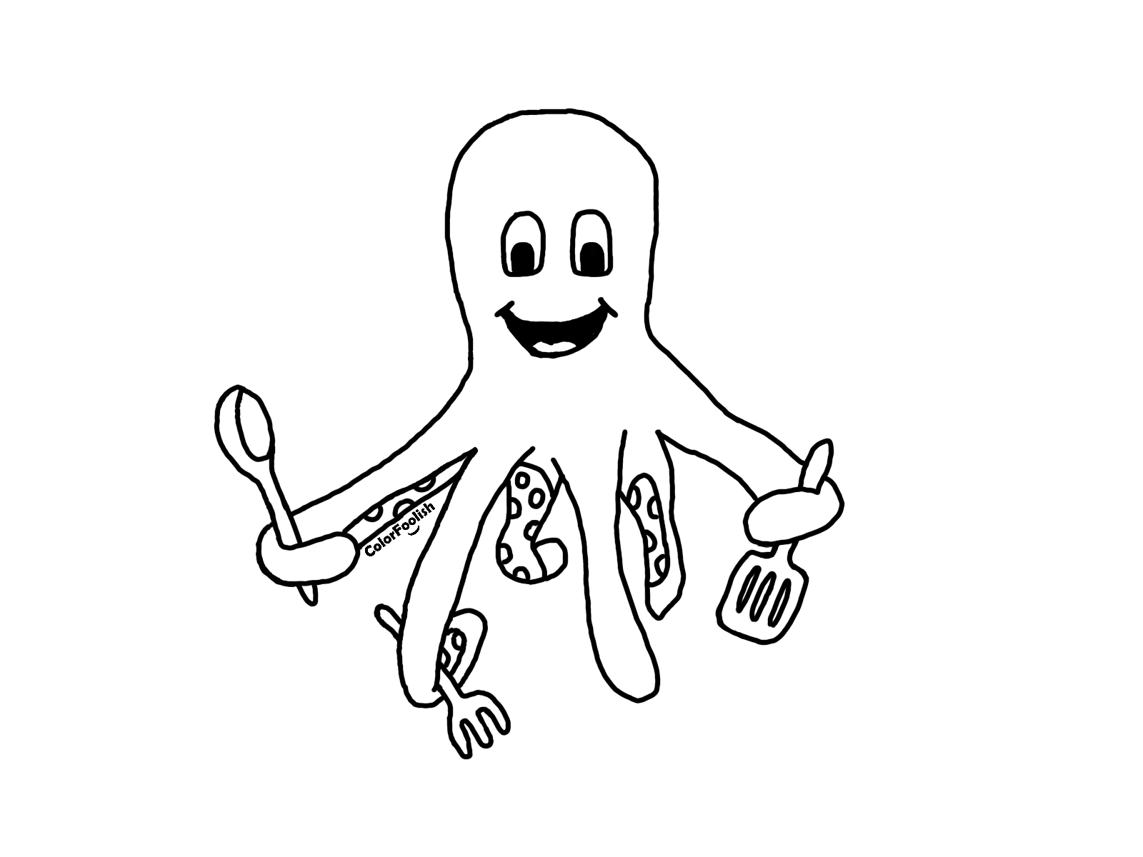 Dibujo para colorear de un calamar hirviendo