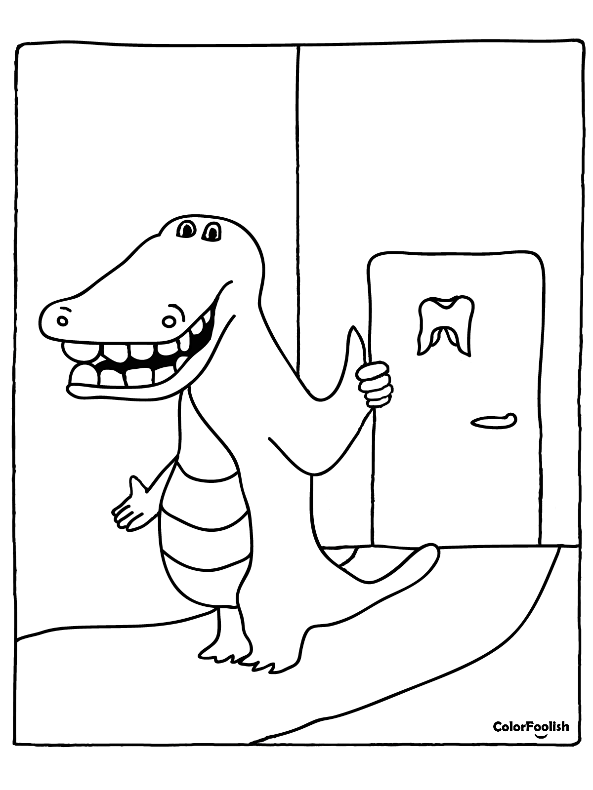 Coloring page of a crocodile at the dentist