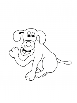 Coloring page of a smiling and waving dog