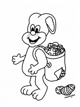 Coloring page of Easter bunny with Easter eggs in backpack
