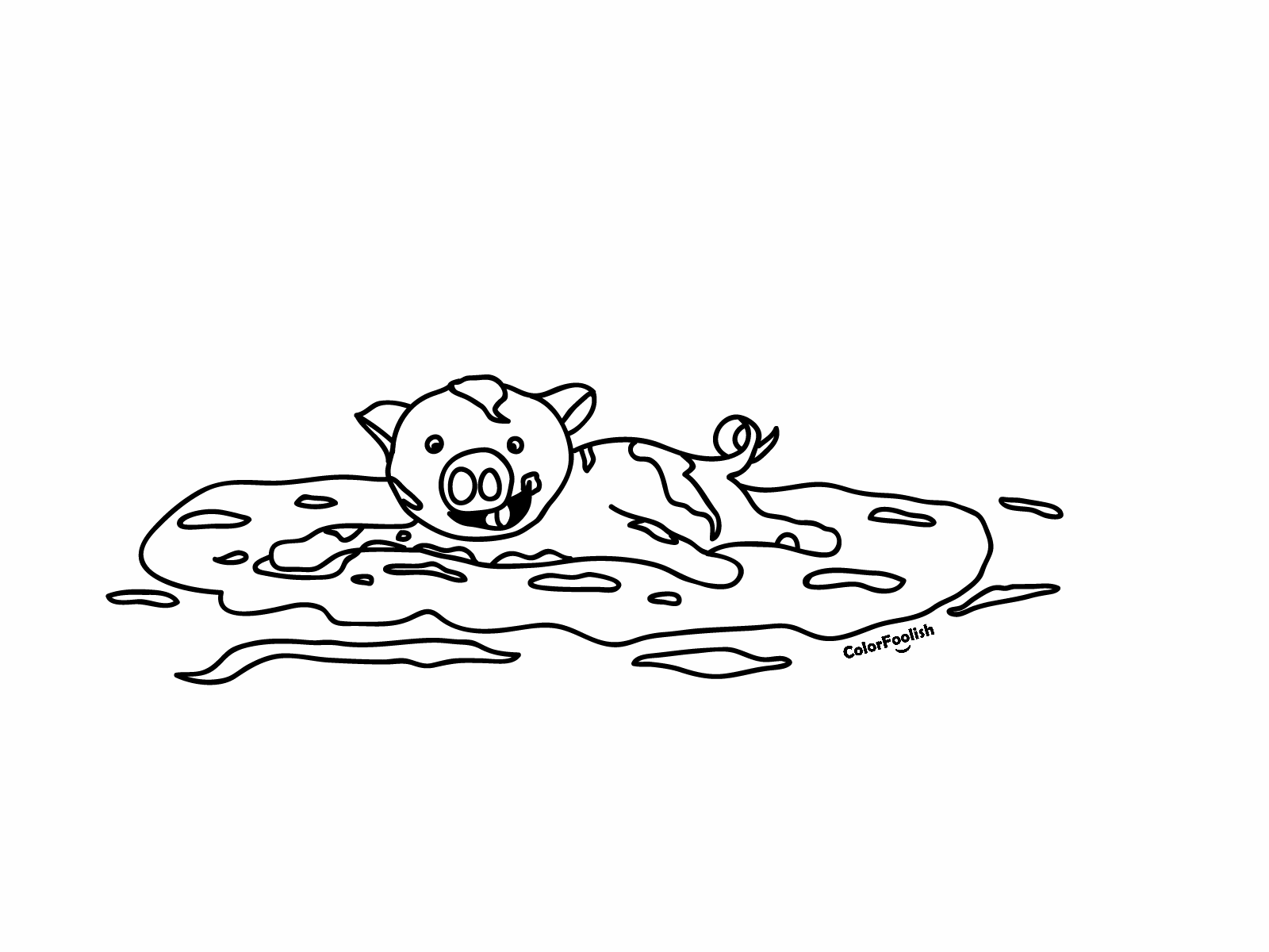 Coloring page of a pig in the mud