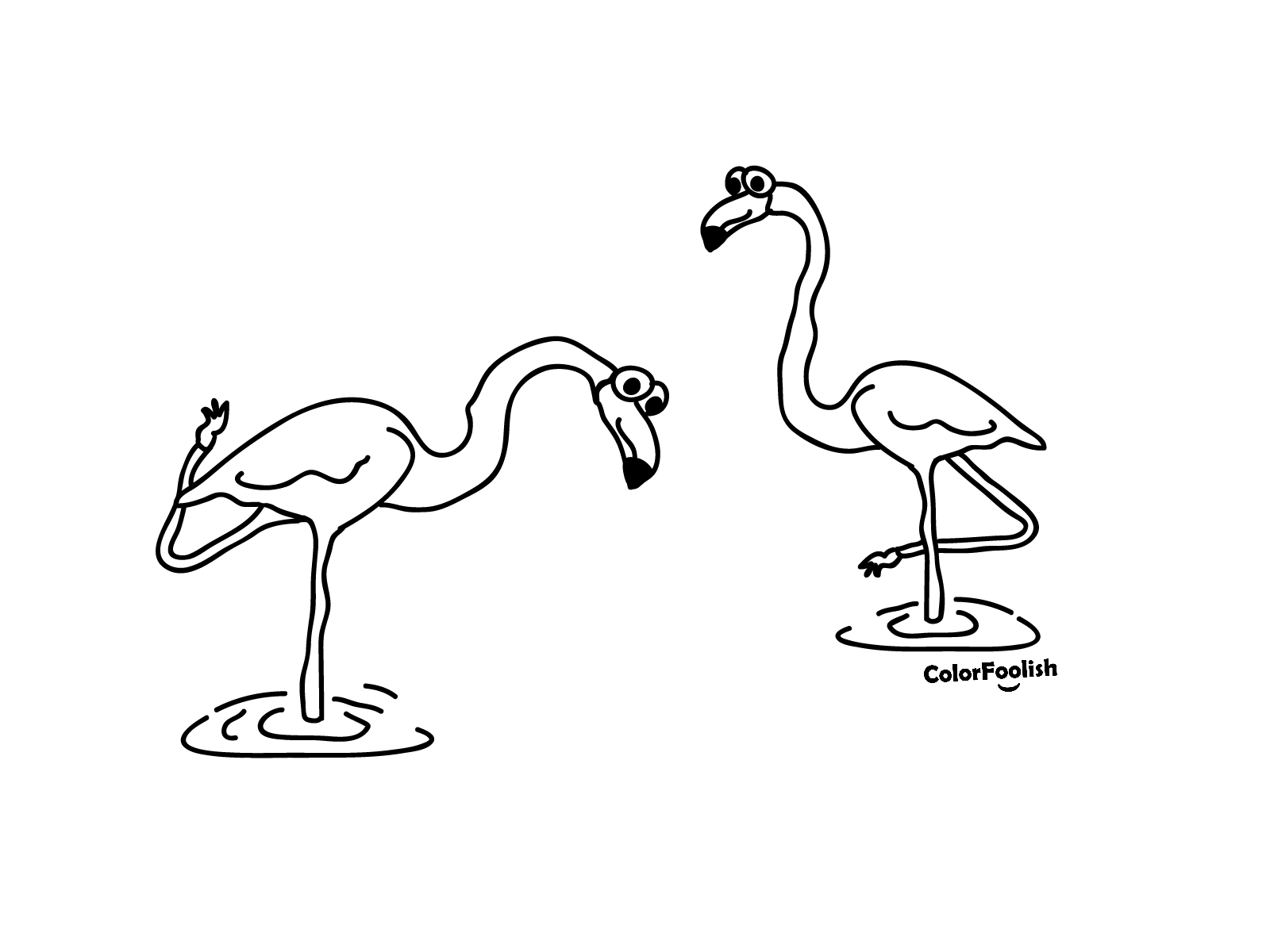 Coloring page of flamingos working out