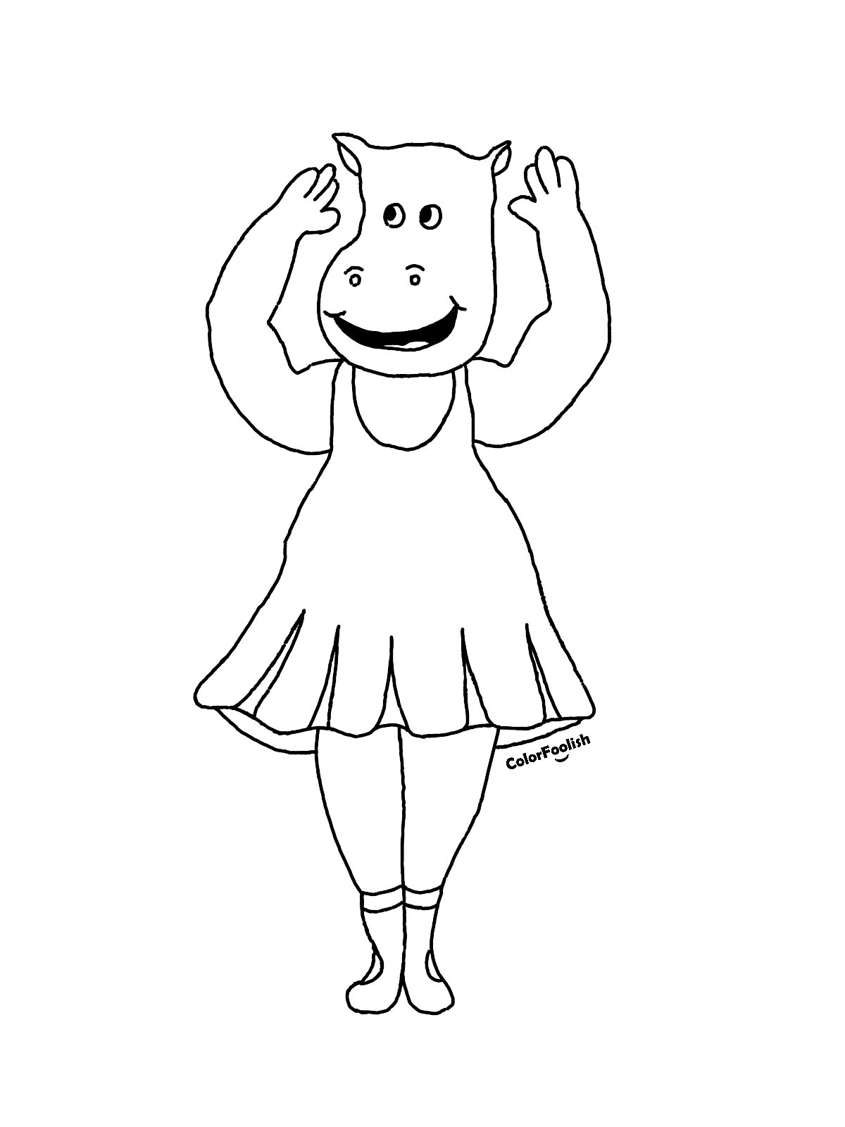 Coloring page of a hippo at ballet
