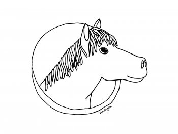 Coloring page of a horse head in a round frame