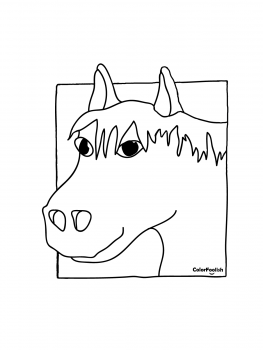 Coloring page of a horse head in a square frame