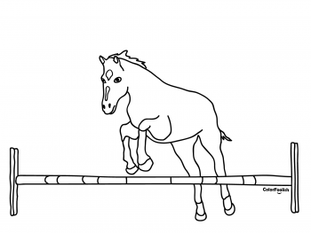 Stranica za bojanje konja koji skače preko prepreke