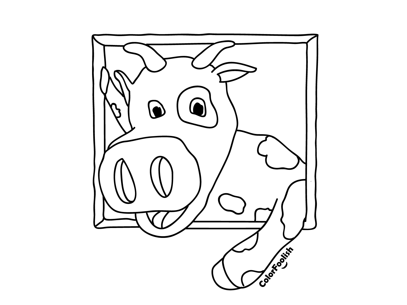 Coloring page of smiling cow