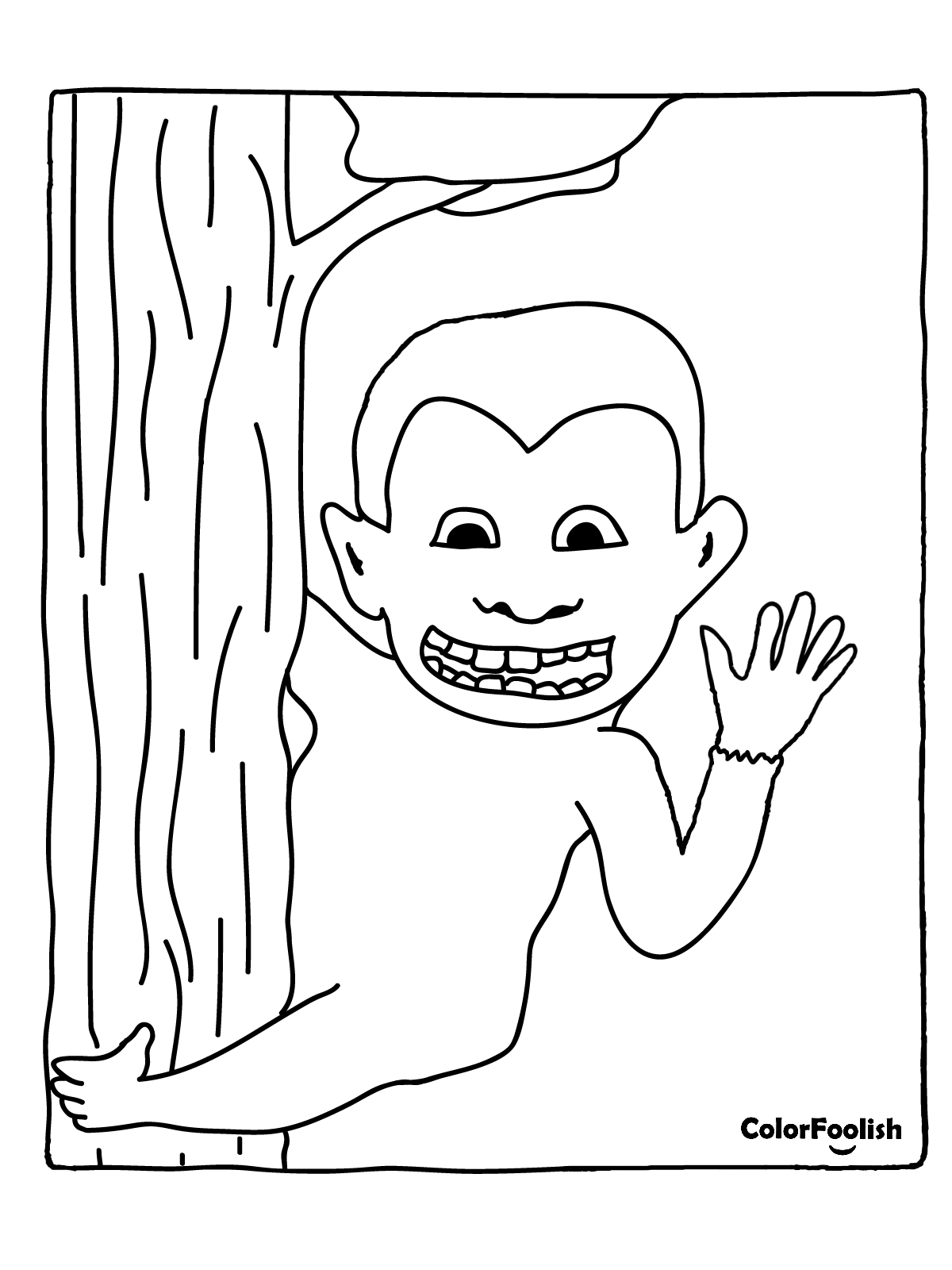 Dibujo para colorear de un mono en un árbol