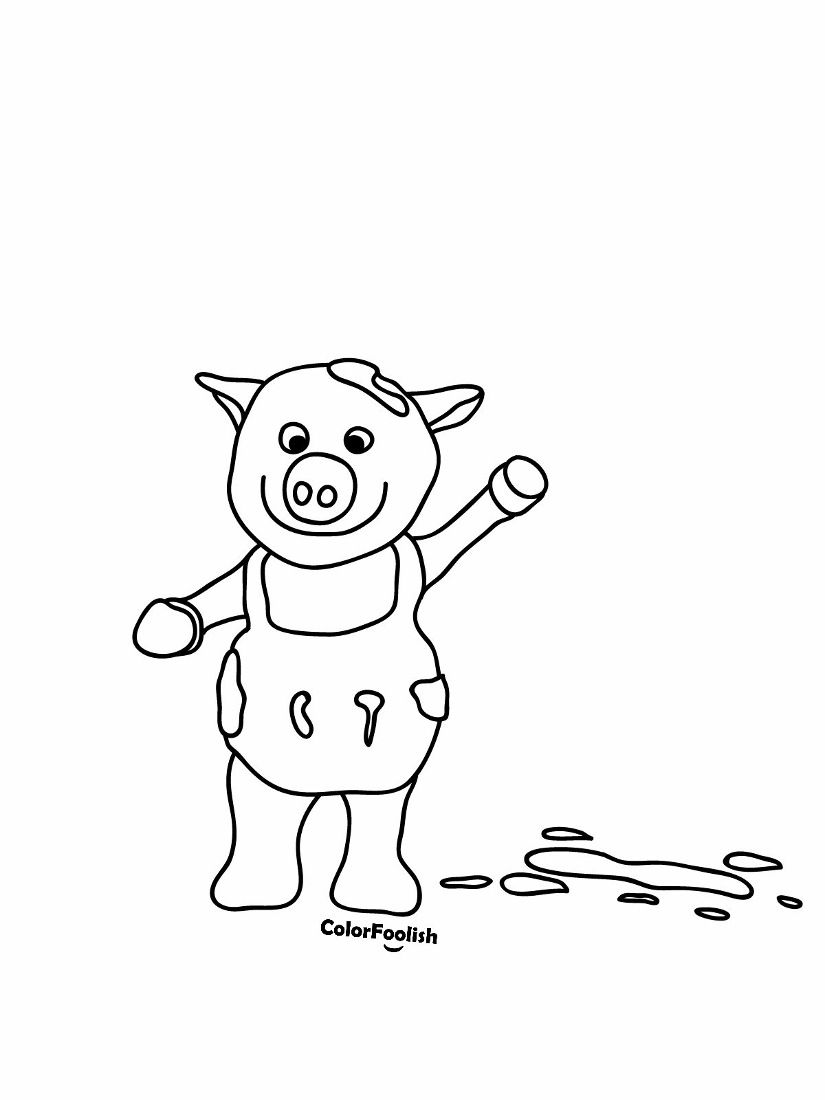 Målarbild av en gris som vinkar mot oss
