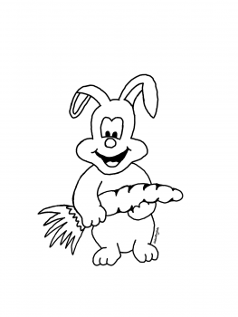 Omaľovánka králika drží mrkva