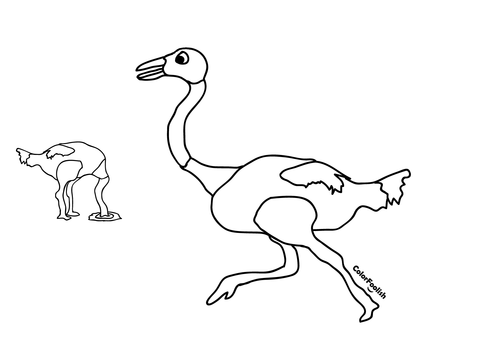 Coloring page of a running ostrich