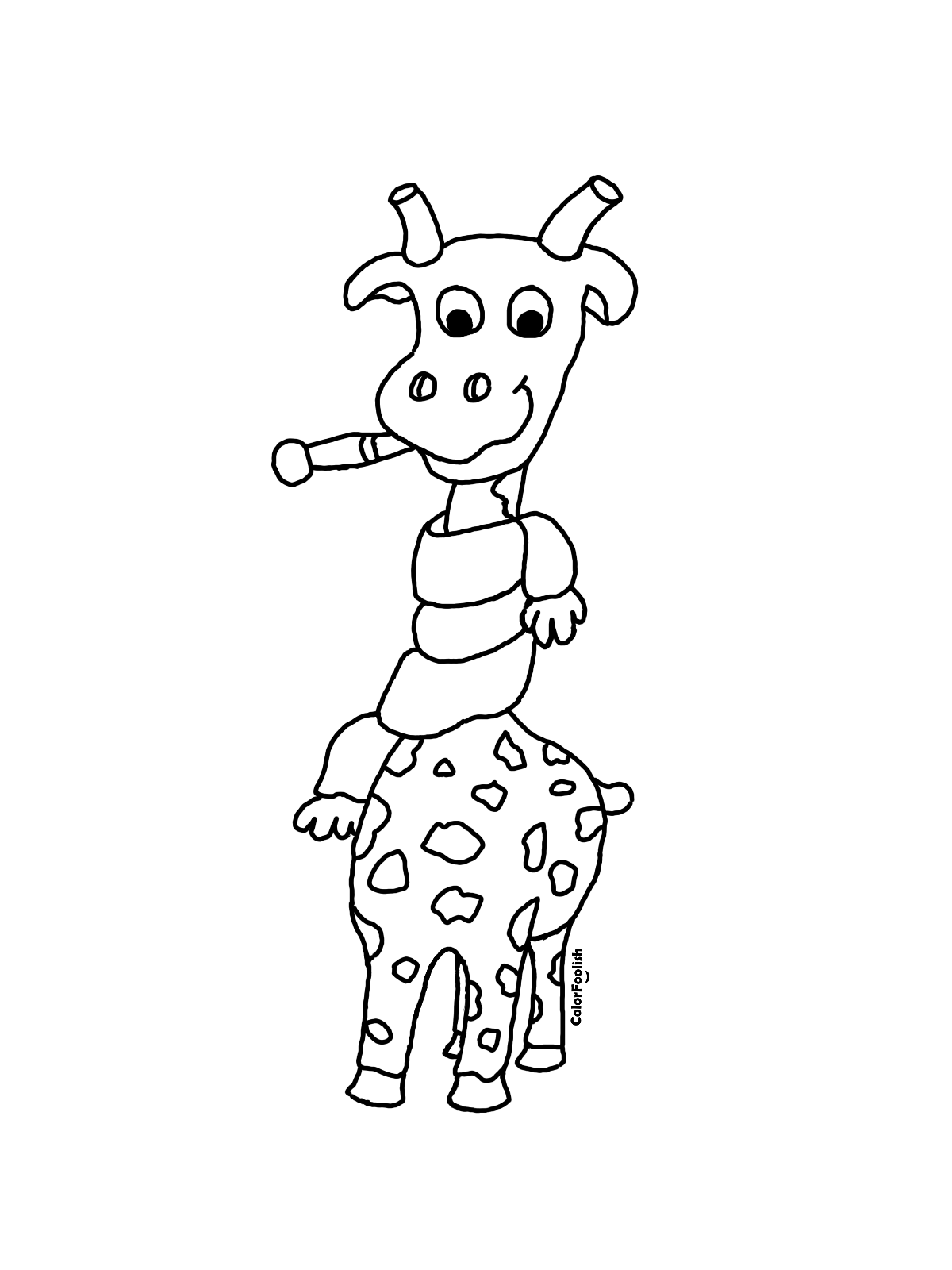 Coloring page of a sick giraffe with a cold