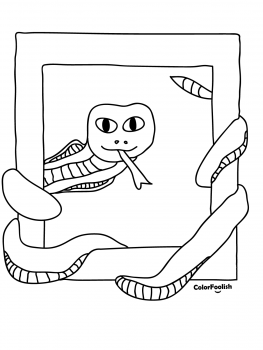 Coloring page of a snake in a frame