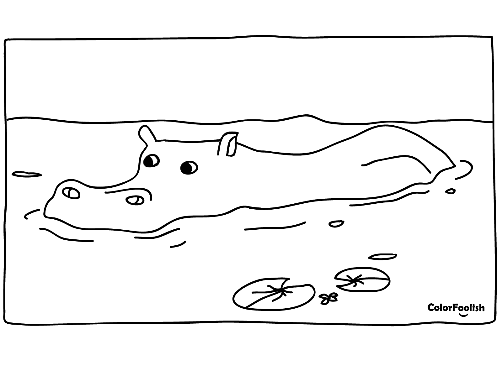Dibujo para colorear de un hipopótamo nadando