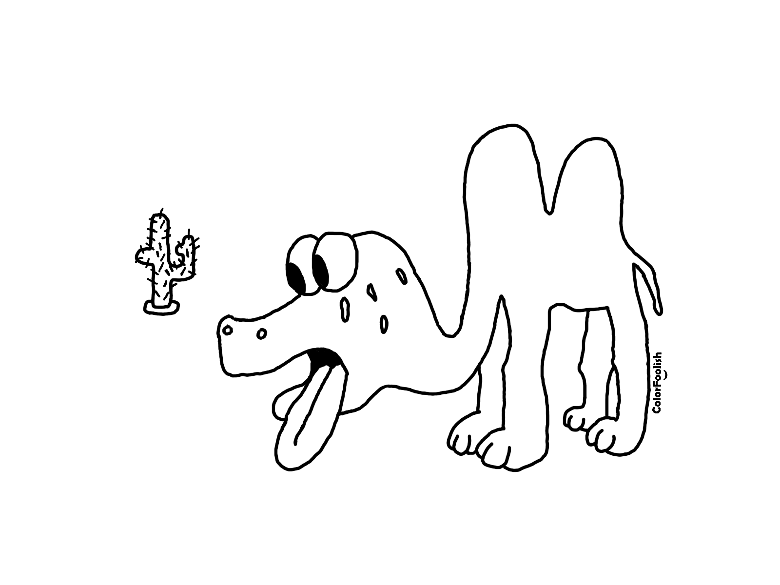 Coloring page of a camel with thirst