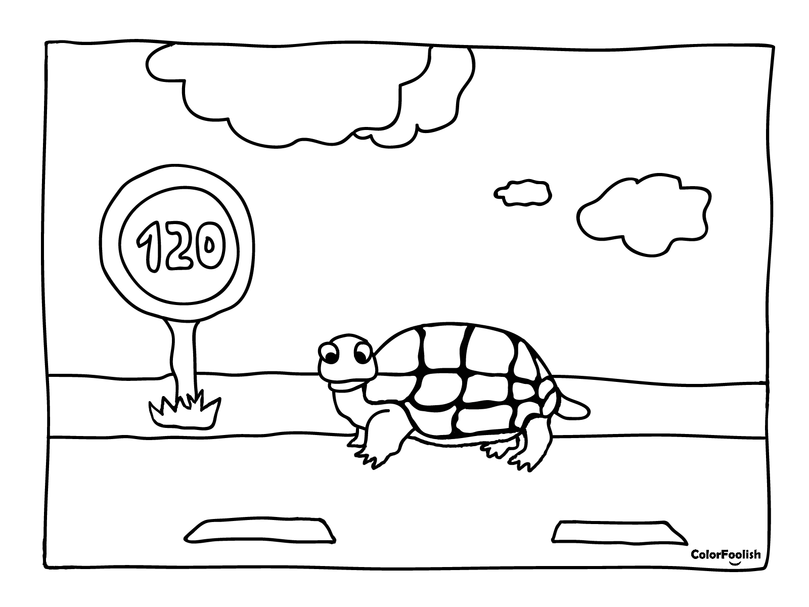 Halaman mewarnai kura-kura di bawah batas kecepatan