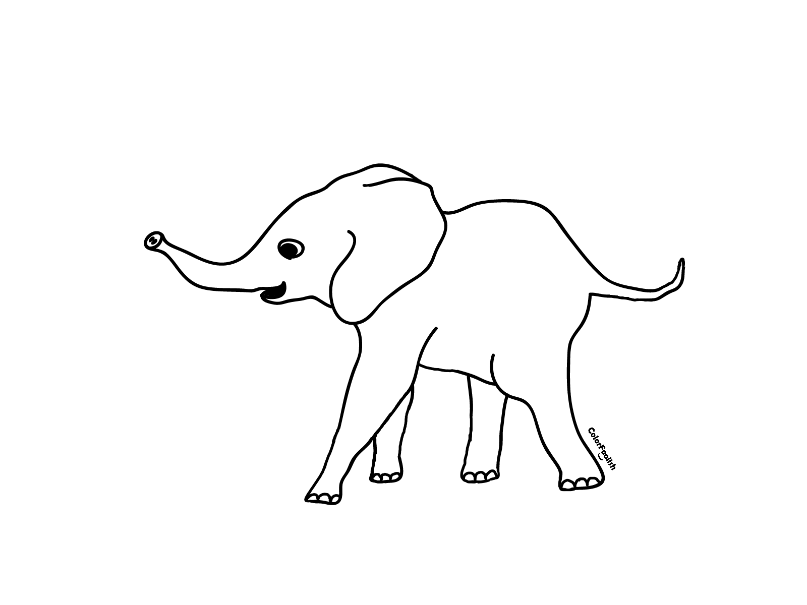 Coloring page of a young baby elephant